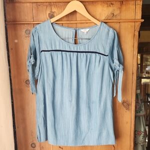 Crown & Ivy Light Blue Blouse with Tie Sleeves